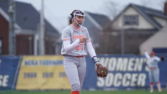 Madison Knight celebrates a strikeout against Canisius
