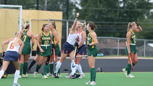 Eefke van den Nieuwenhof Celebrates a goal at Vermont