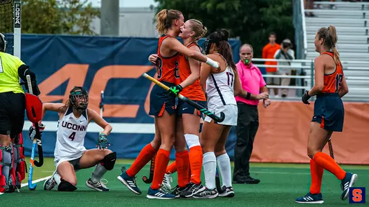 Willemijn Boogert and Amber Coebergh Celebrate a Syracuse goal
