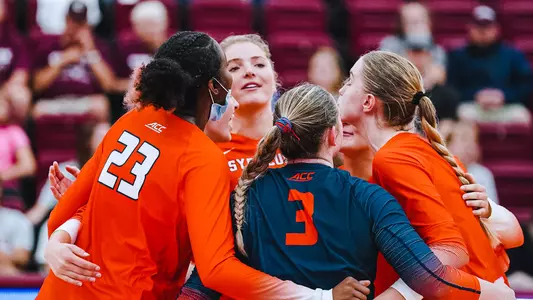 2023 Volleyball Team Huddle During Match at Colgate