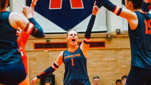 2023 Volleyball Greta Schlichter Celebrating with Team After Point