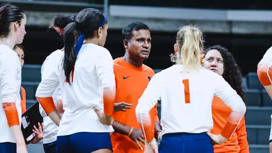 Volleyball 2023 Coach Ganesharatnam Talking to Players in Huddle