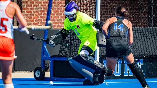 Louise Pert Kicks Away Ball at Duke