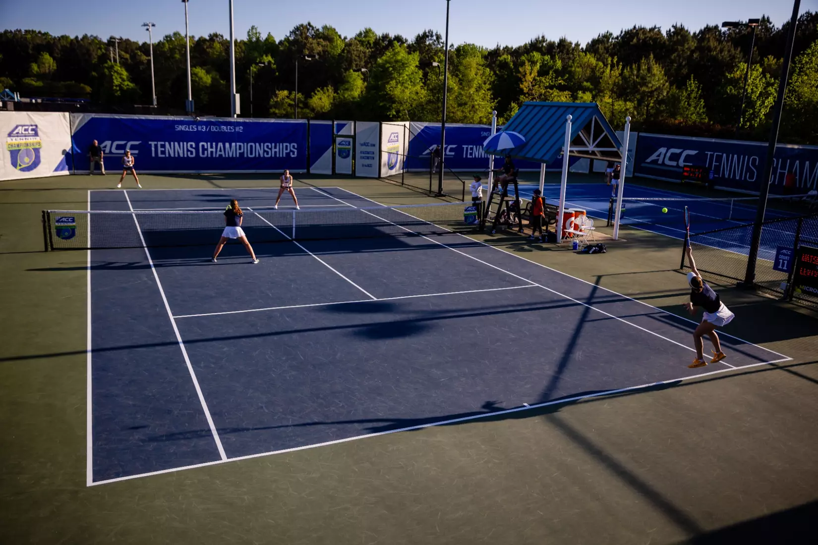 Anastasia Sysoeva and Constance Levivier vs. Notre Dame (ACC Tournament). Credit Jaylynn Nash and Scott Kinser.