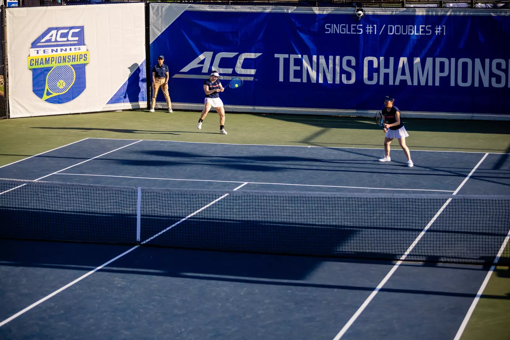 Viktoriya Kanapatskaya and Miyuka Kimoto vs. Notre Dame (ACC Tournament). Credit Jaylynn Nash and Scott Kinser.