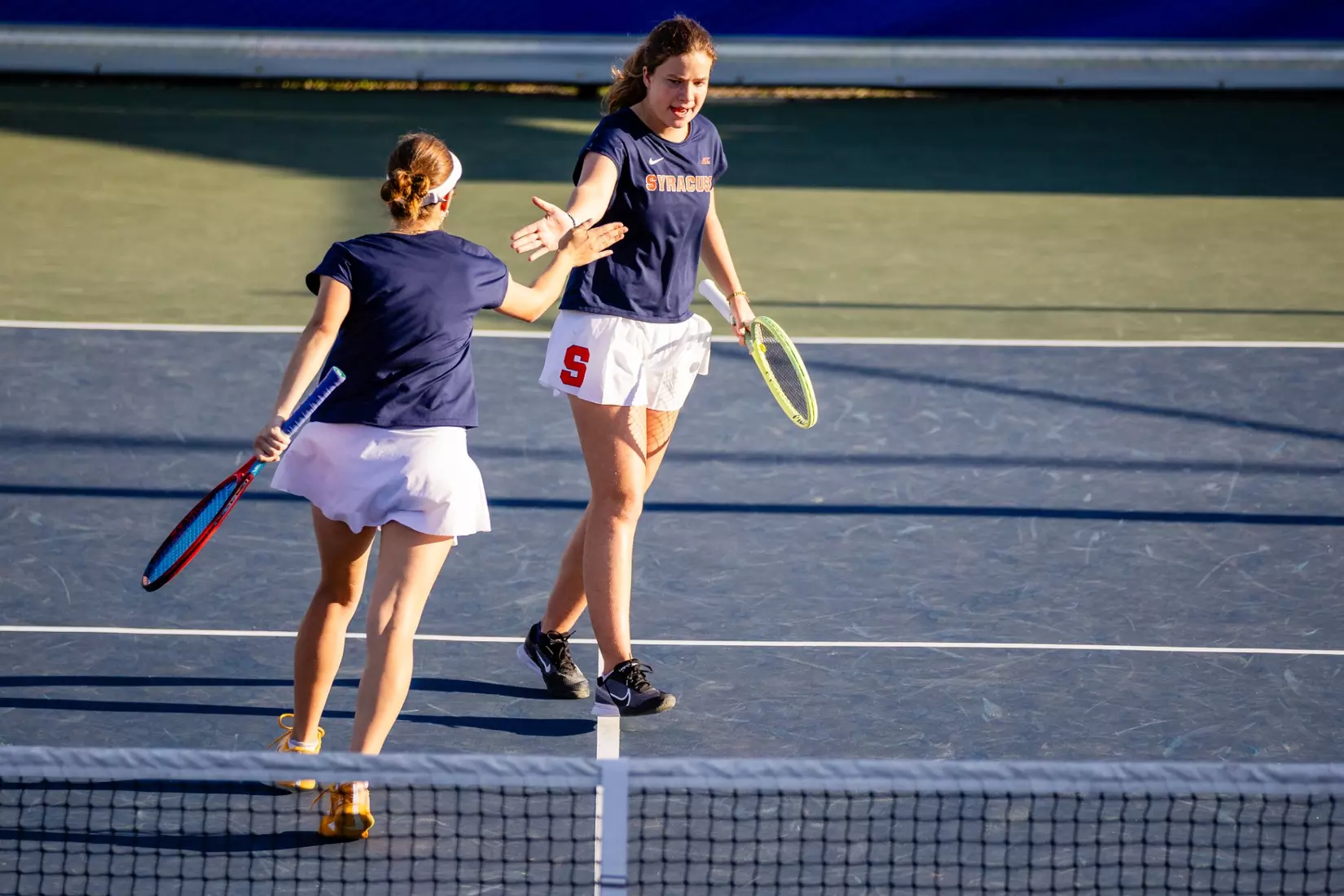 Constance Levivier and Anastasia Sysoeva vs. Notre Dame (ACC Tournament). Credit Jaylynn Nash and Scott Kinser.