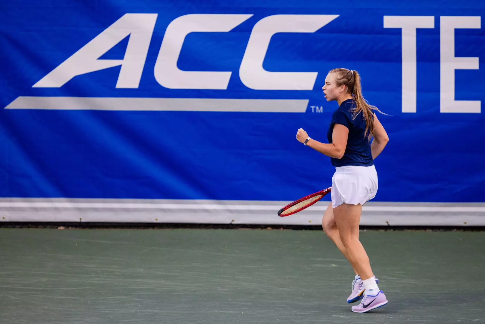 Polina Kozyreva vs. Notre Dame (ACC Tournament). Credit Jaylynn Nash and Scott Kinser.