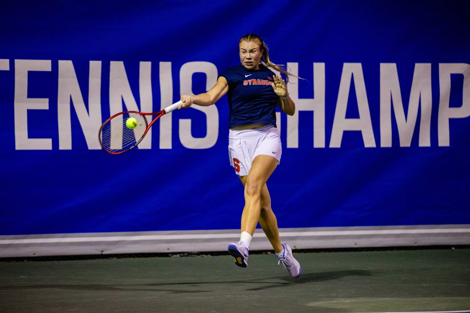 Polina Kozyreva vs. Notre Dame (ACC Tournament). Credit Jaylynn Nash and Scott Kinser.