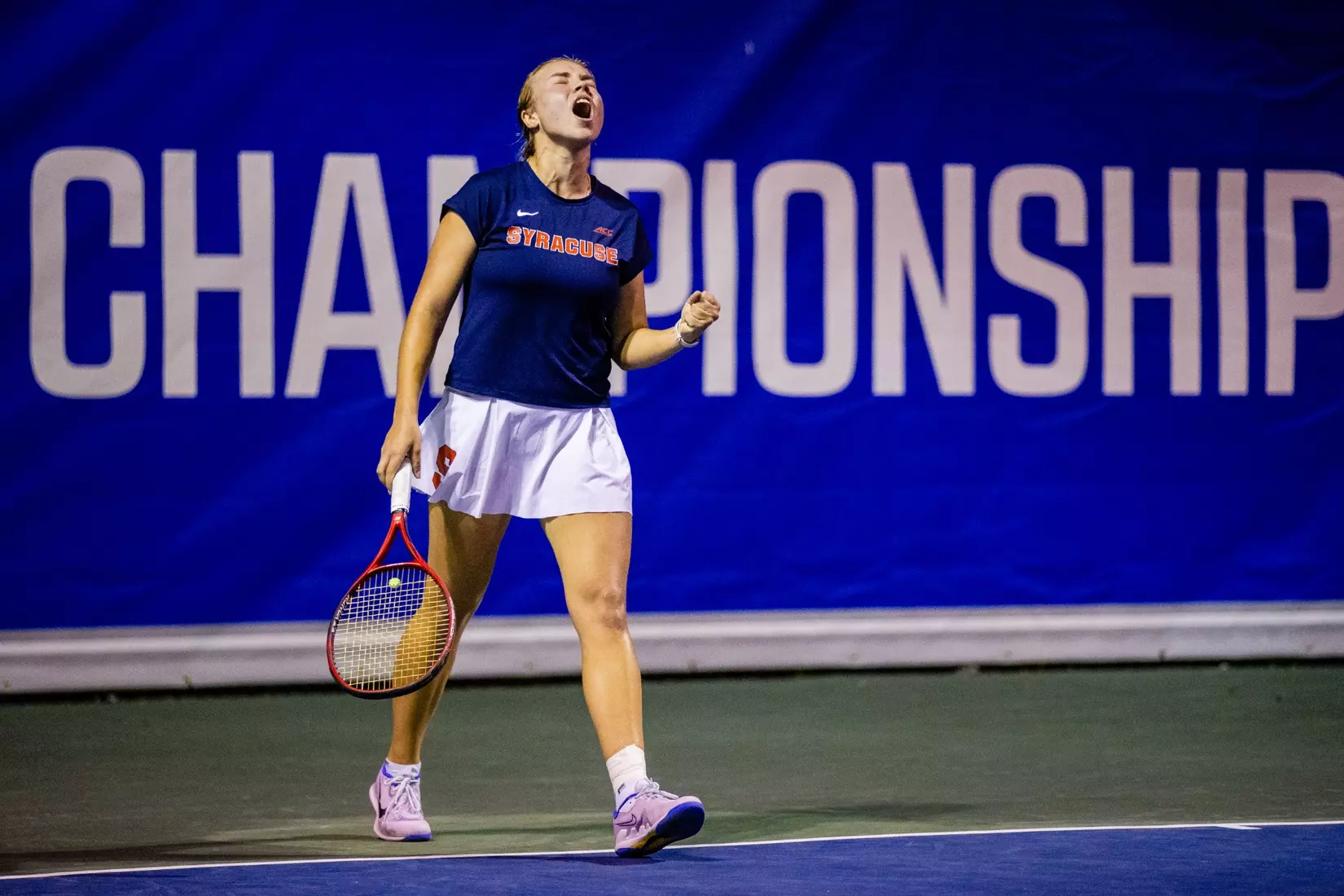 Polina Kozyreva vs. Notre Dame (ACC Tournament). Credit Jaylynn Nash and Scott Kinser.