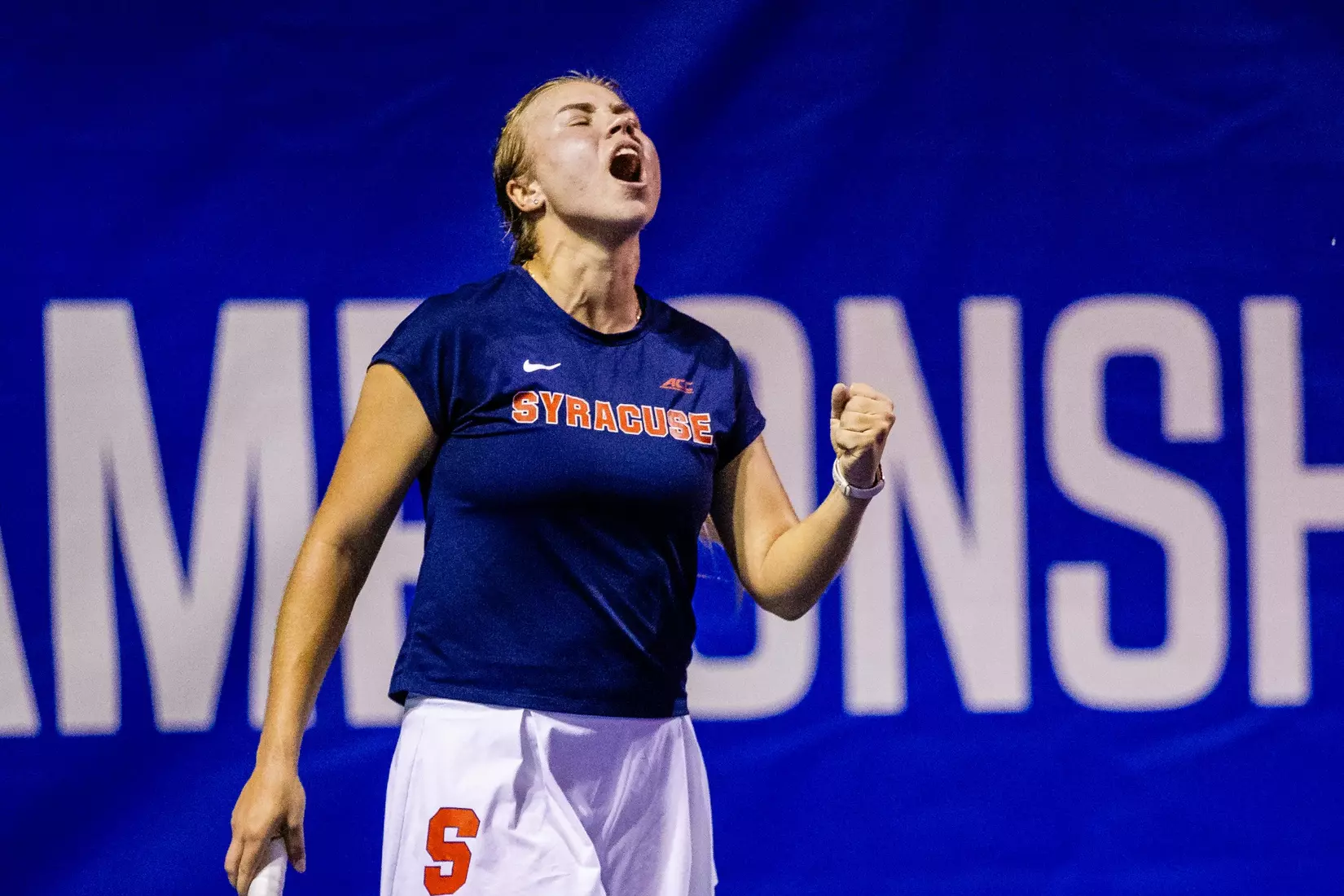 Polina Kozyreva vs. Notre Dame (ACC Tournament). Credit Jaylynn Nash and Scott Kinser.
