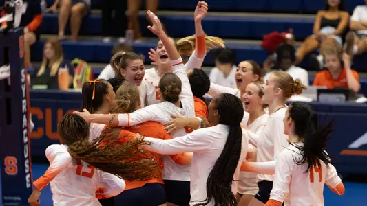 Volleyball celebration vs. Cornell