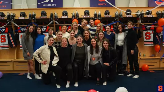 Ice Hockey Team celebrates Senior Day in the locker room