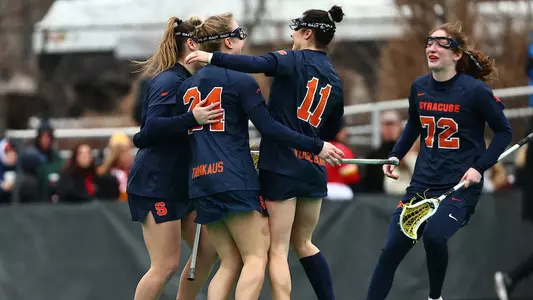 The Orange celebrate a goal in the win at Maryland.