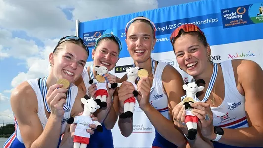 Great Britain Womens Four With Gold Medals at U23 Worlds 2025