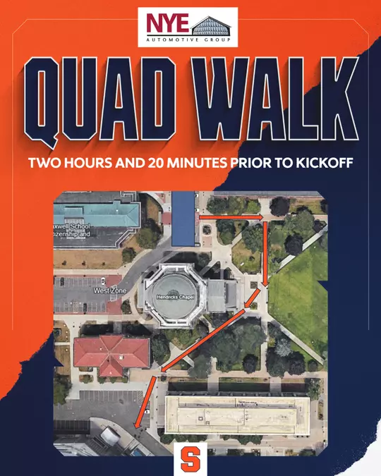 The NYE Auto Quad Walk occurs 2 hours and 20 minutes prior to kickoff