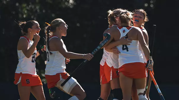 Syracuse Field Hockey Celebrates at Goal at North Carolina