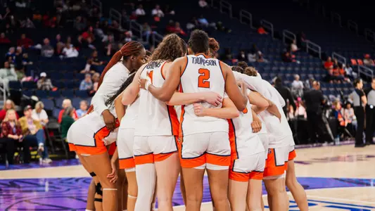 WBB huddles at the ACC Tournament in Duluth, GA