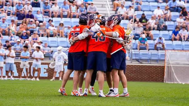 Men's Lacrosse huddle at UNC