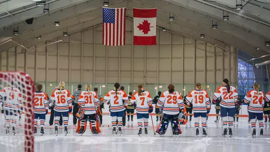Ice Hockey team standing on Blue Line