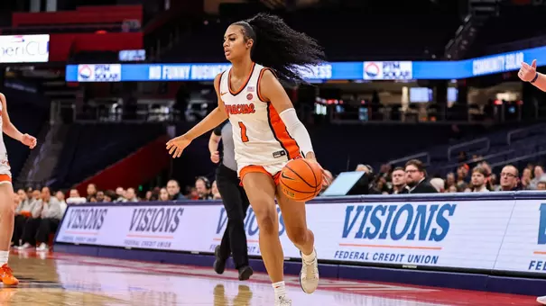 Keira Scott dribbles up the court vs. Daemen