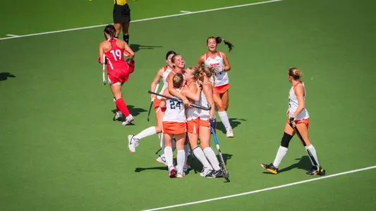 Syracuse Field Hockey Celebrates a Goal at Cornell
