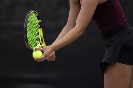 COLLEGE STATION, TX - January 27, 2022 - during the game between the Prairie View A&M Panthers and the Texas A&M Aggies at Mitchell Tennis Center in College Station, TX. Photo By Brendall O'Banon/Texas A&M Athletics