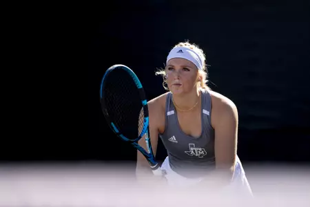 COLLEGE STATION, TX - January 29, 2022 - Jayci Goldsmith during the game between the Princeton Tigers and the Texas A&M Aggies at Mitchell Tennis Center in College Station, TX. Photo By Sydney Morriss/Texas A&M Athletics