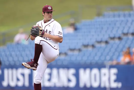 HOOVER, AL. - May 26, 2022 - Pitcher Micah Dallas #34 of the Texas A&M Aggies during the game between the Florida Gators and the Texas A&M Aggies during the SEC Tournament at Hoover Met Stadium in Hoover, Alabama. Photo By Kate Luffman/Texas A&M Athletics