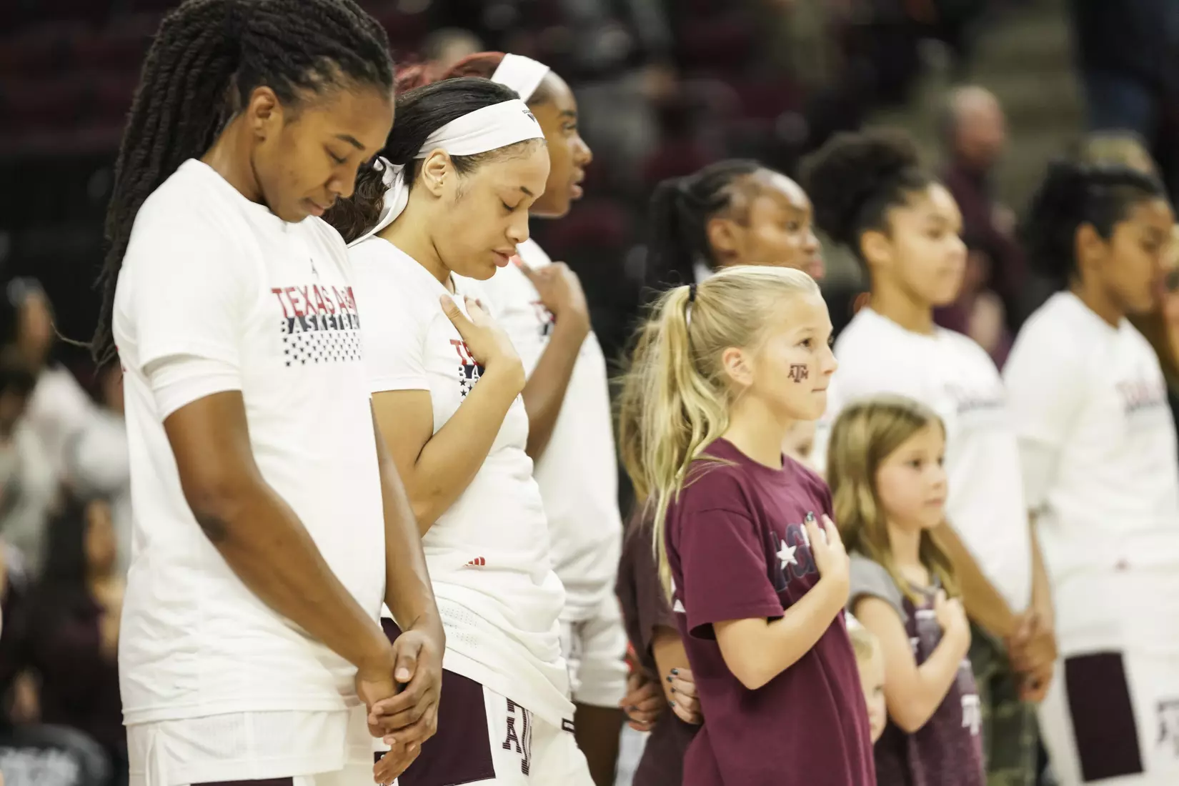 COLLEGE STATION, TX - NOVEMBER 10, 2019 - Texas A&M Aggies women's basketball team during the game between the Texas A&M Aggies and the Duke Blue Devils in College Station, TX. Photo By Spencer Gnauck/Texas A&M Athletics