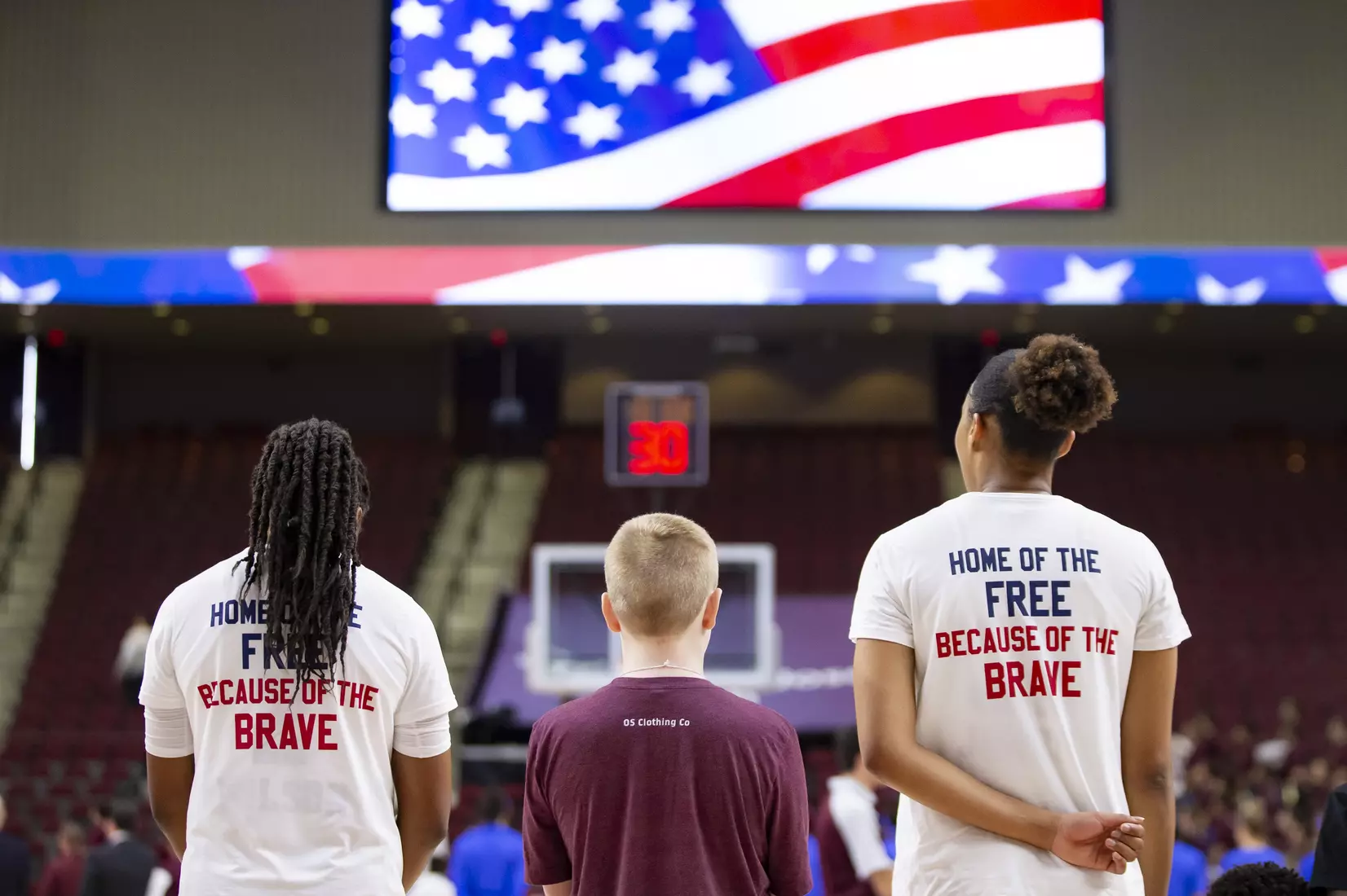 COLLEGE STATION, TX - NOVEMBER 10, 2019 - National Anthem during the game between the Duke Blue Devils and the Texas A&M Aggies at Reed Arena in College Station, TX. Photo By Craig Bisacre/Texas A&M Athletics