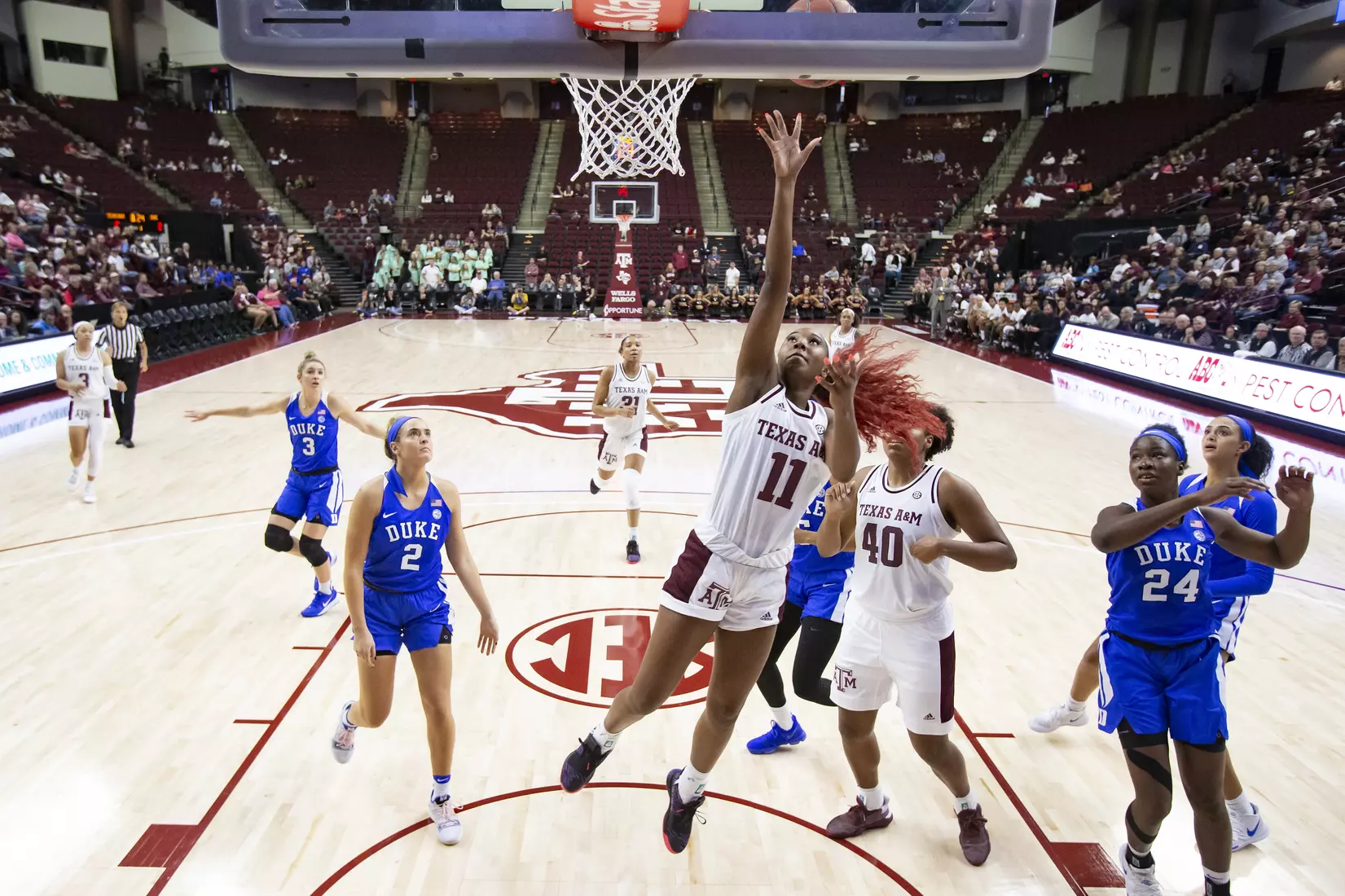 COLLEGE STATION, TX - NOVEMBER 10, 2019 - guard Kayla Wells #11 of the Texas A&M Aggies during the game between the Duke Blue Devils and the Texas A&M Aggies at Reed Arena in College Station, TX. Photo By Craig Bisacre/Texas A&M Athletics