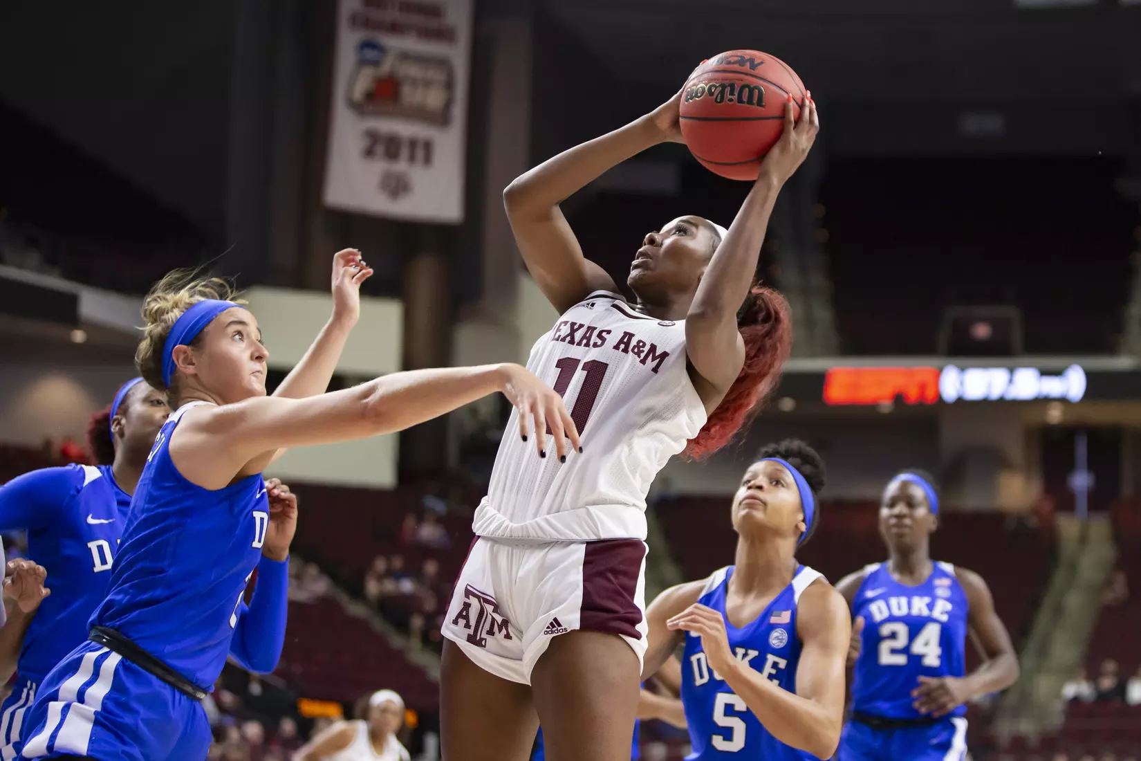 COLLEGE STATION, TX - NOVEMBER 10, 2019 - guard Kayla Wells #11 of the Texas A&M Aggies during the game between the Duke Blue Devils and the Texas A&M Aggies at Reed Arena in College Station, TX. Photo By Craig Bisacre/Texas A&M Athletics