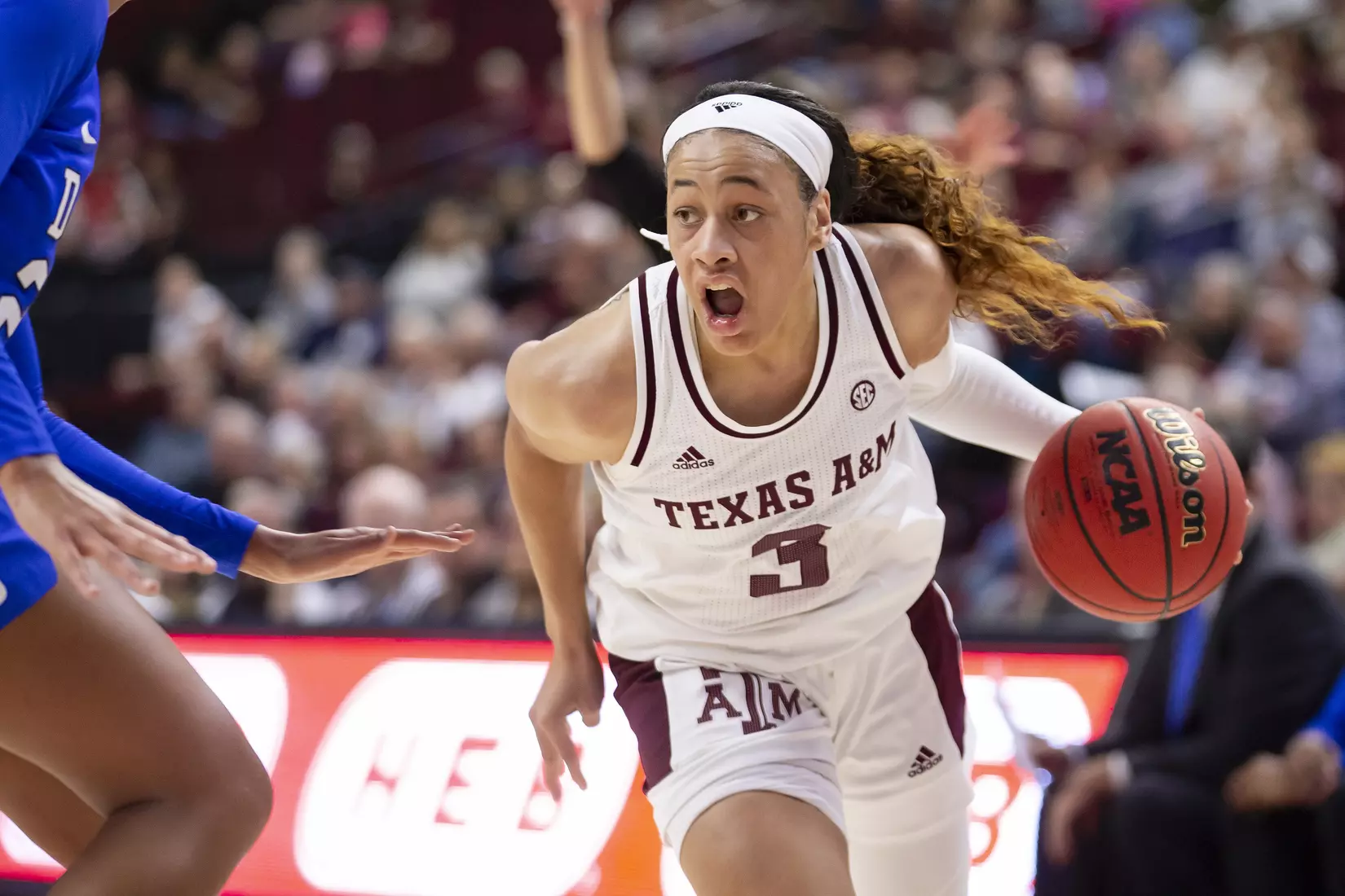 COLLEGE STATION, TX - NOVEMBER 10, 2019 - guard Chennedy Carter #3 of the Texas A&M Aggies during the game between the Duke Blue Devils and the Texas A&M Aggies at Reed Arena in College Station, TX. Photo By Craig Bisacre/Texas A&M Athletics