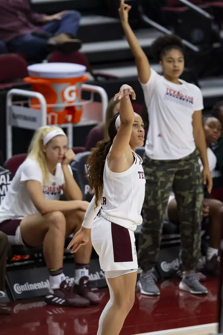 COLLEGE STATION, TX - NOVEMBER 10, 2019 - guard Chennedy Carter #3 of the Texas A&M Aggies during the game between the Duke Blue Devils and the Texas A&M Aggies at Reed Arena in College Station, TX. Photo By Craig Bisacre/Texas A&M Athletics