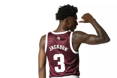 COLLEGE STATION, TX - July 14, 2021 - Quenton Jackson #3 of the Texas A&M Aggies during Texas A&M Aggies Men’s Basketball Photo Day at Kyle Field in College Station, TX. Photo By Bailey Orr/Texas A&M Athletics