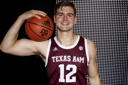 COLLEGE STATION, TX - July 14, 2021 - #12 Everett Vaughn of Texas A&M Aggies during Men’s Basketball Photo Day during in College Station, TX. Photo By Kate Luffman/Texas A&M Athletics