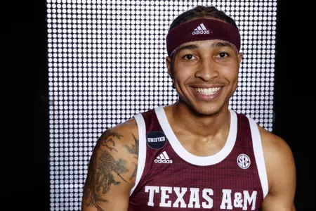 COLLEGE STATION, TX - July 14, 2021 - #0 Aaron Johnson-Cash of Texas A&M Aggies during Men’s Basketball Photo Day in College Station, TX. Photo By Kate Luffman/Texas A&M Athletics