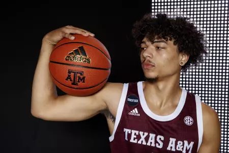COLLEGE STATION, TX - July 14, 2021 - #1 Marcus Williams of Texas A&M Aggies during Men’s Basketball Photo Day in College Station, TX. Photo By Kate Luffman/Texas A&M Athletics