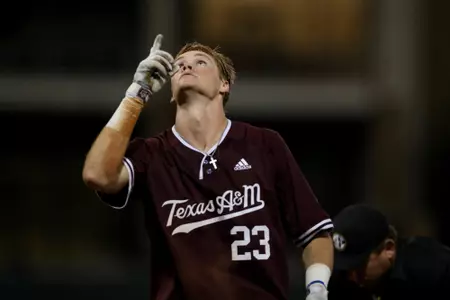 COLLEGE STATION, TX - October 22, 2021 - during the game between the Lamar Cardinals and the Texas A&M Aggies at Blue Bell Park in College Station, TX. Photo By Aiden Shertzer/Texas A&M Athletics