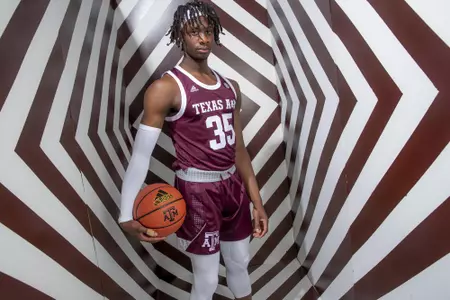 COLLEGE STATION, TX - July 14, 2021 - #35 Manny Obaseki of the Texas A&M Aggies during Men’s Basketball Photo Day in College Station, TX. Photo By Craig Bisacre/Texas A&M Athletics