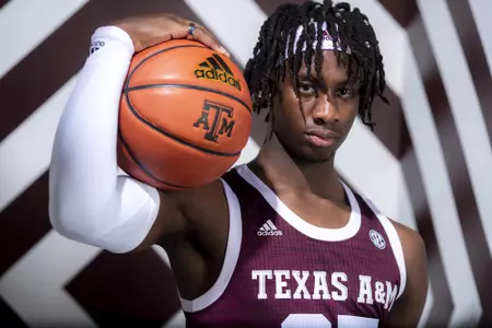 COLLEGE STATION, TX - July 14, 2021 - #35 Manny Obaseki of the Texas A&M Aggies during Men’s Basketball Photo Day in College Station, TX. Photo By Craig Bisacre/Texas A&M Athletics