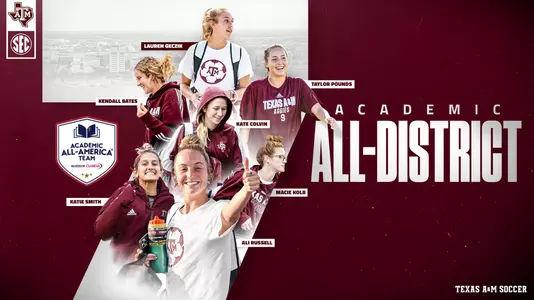 Academic All-District 7 Soccer Team honoring Kendall Bates, Kate Colvin, Lauren Geczik, Macie Kolb, Taylor Pounds, Ali Russell and Katie Smith