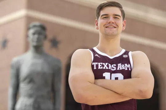 COLLEGE STATION, TX - July 14, 2021 - Forward Everett Vaughn #12 of the Texas A&M Aggies during photo day in College Station, TX. Photo By Craig Bisacre/Texas A&M Athletics