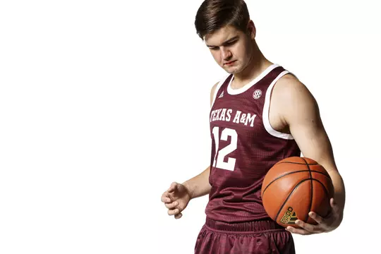 COLLEGE STATION, TX - July 14, 2021 - Everett Vaughn #12 of the Texas A&M Aggies during Texas A&M Aggies Men’s Basketball Photo Day at Kyle Field in College Station, TX. Photo By Bailey Orr/Texas A&M Athletics