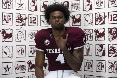 COLLEGE STATION, TX - July 27, 2021 - Defensive back Erick Young #4 of the Texas A&M Aggies during Texas A&M Aggies Football photo day in College Station, TX. Photo By Craig Bisacre/Texas A&M Athletics