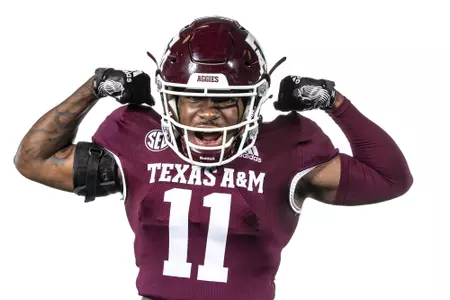 COLLEGE STATION, TX - July 27, 2021 - Defensive back Deuce Harmon #11 of the Texas A&M Aggies during Texas A&M Aggies Football photo day in College Station, TX. Photo By Craig Bisacre/Texas A&M Athletics