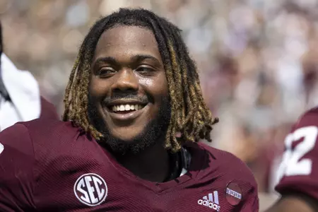 COLLEGE STATION, TX - September 18, 2021 - Defensive lineman Adarious Jones #6 of the Texas A&M Aggies during the game between the New Mexico Lobos and the Texas A&M Aggies at Kyle Field in College Station, TX. Photo By Kate Luffman/Texas A&M Athletics