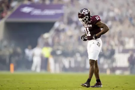 COLLEGE STATION, TX - October 02, 2021 - Defensive back Deuce Harmon #11 of the Texas A&M Aggies during the game between the Mississippi St. Bulldogs and the Texas A&M Aggies at Kyle Field in College Station, TX. Photo By Kate Luffman/Texas A&M Athletics