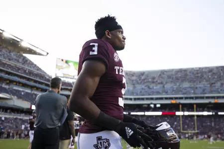 COLLEGE STATION, TX - October 23, 2021 - Wide receiver Devin Price #3 of the Texas A&M Aggies during the game between the South Carolina Gamecocks and the Texas A&M Aggies at Kyle Field in College Station, TX. Photo By Emily Snyder/Texas A&M Athletics