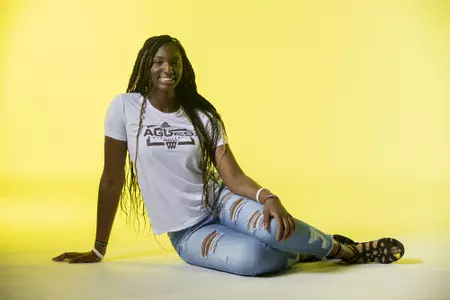 COLLEGE STATION, TX - September 28, 2021 -  Center Kenyal Perry #22 of the Texas A&M Aggies during women’s’ basketball photo day in College Station, TX. Photo By Texas A&M Athletics
